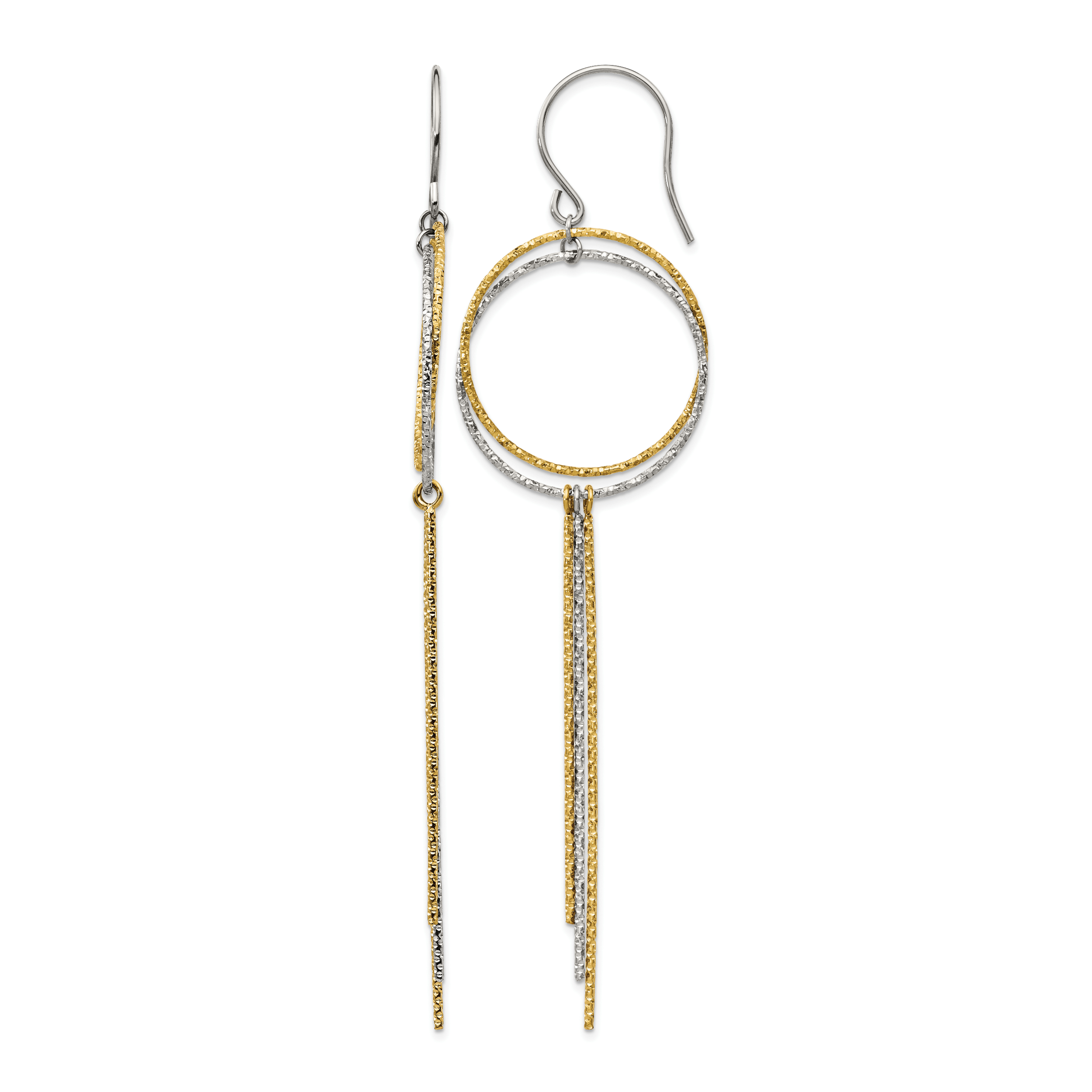 Stainless Steel Gold-Tone Polished Textured Drop Dangle Earrings for Women Main image