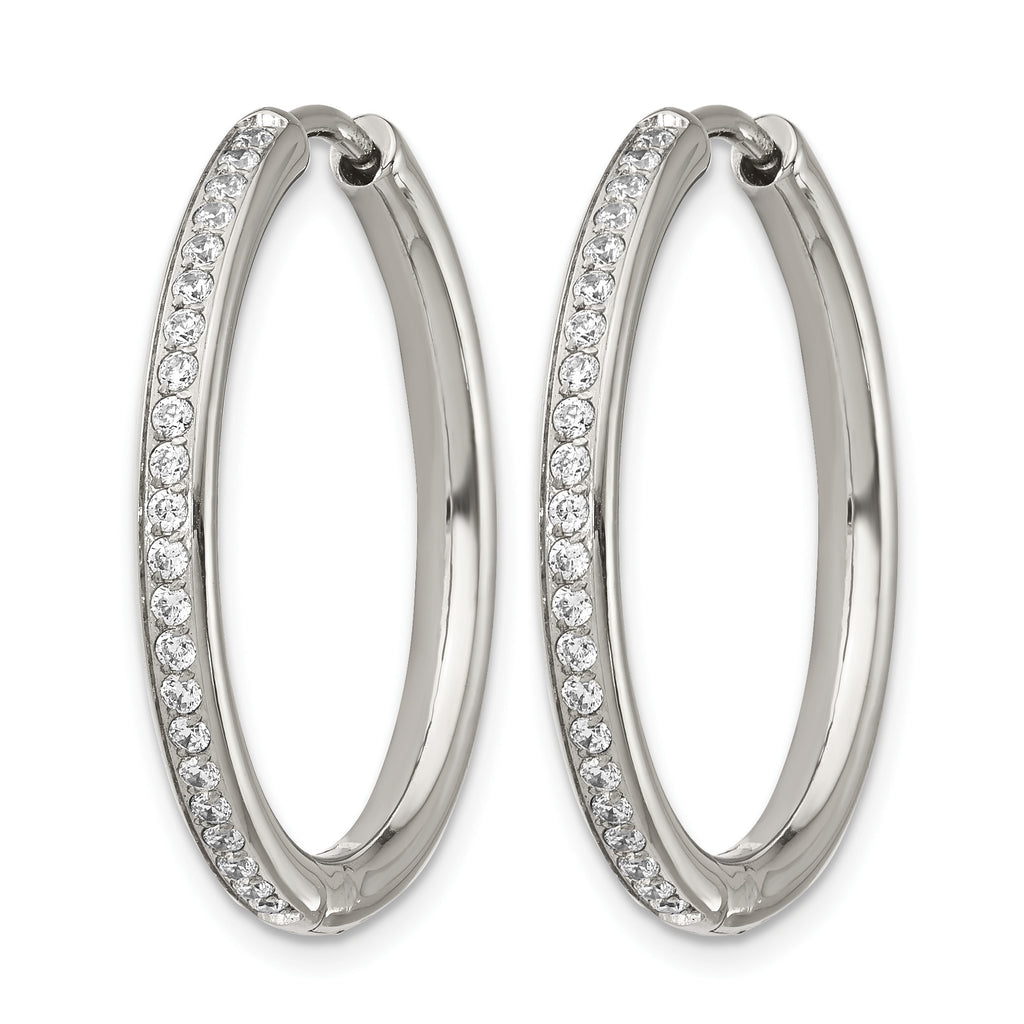 Stainless Steel Polished Hinged Cubic Zirconia Huggie Hoop Earrings for Women