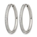 Stainless Steel Polished Hinged Cubic Zirconia Huggie Hoop Earrings for Women