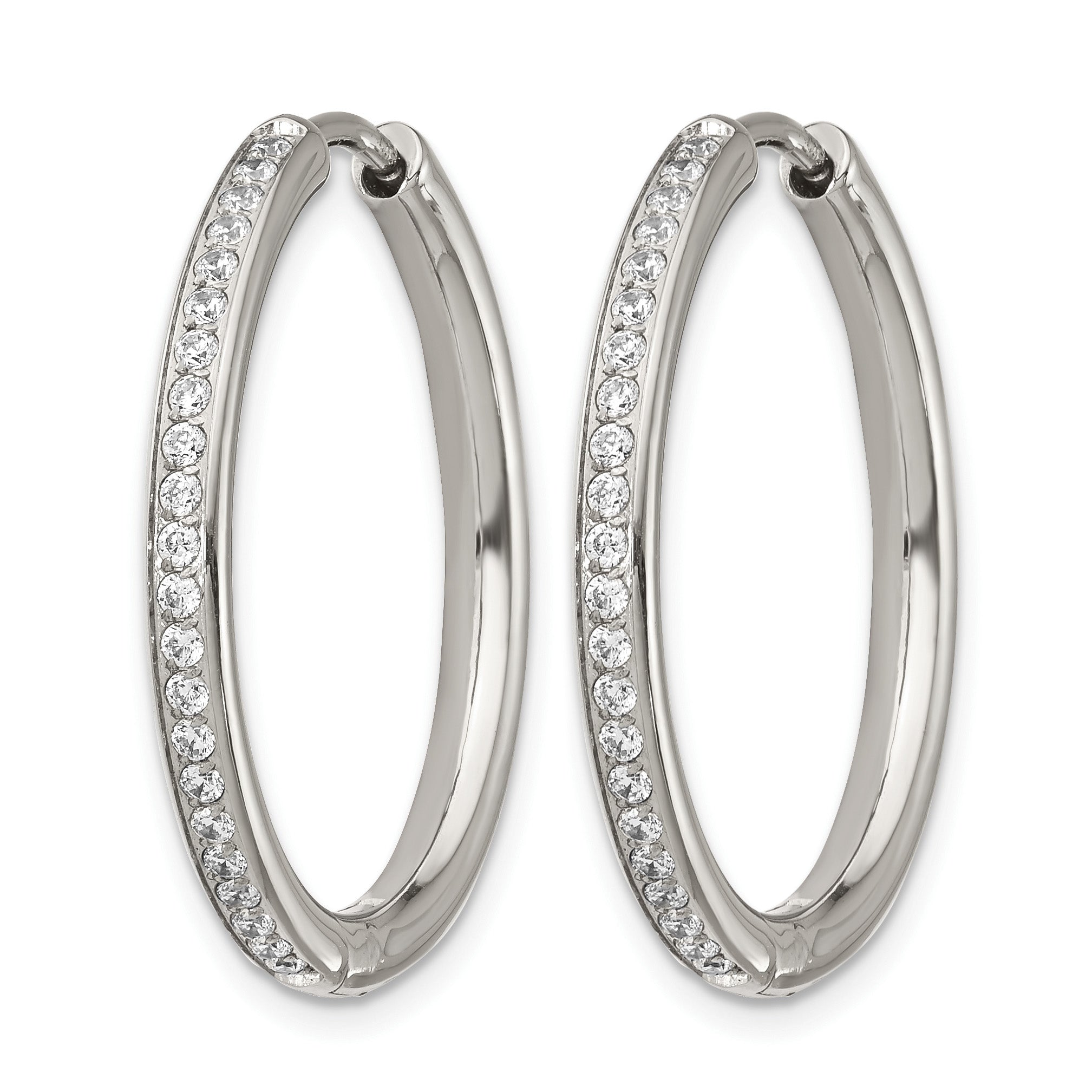 Stainless Steel Polished Hinged Cubic Zirconia Huggie Hoop Earrings for Women