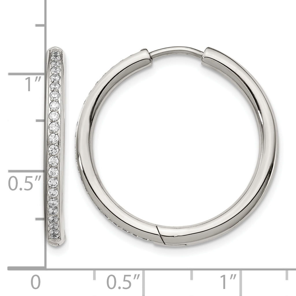 Stainless Steel Polished Hinged Cubic Zirconia Huggie Hoop Earrings for Women
