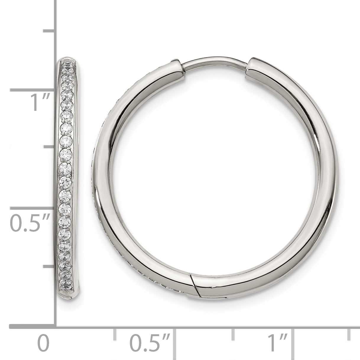 Stainless Steel Polished Hinged Cubic Zirconia Huggie Hoop Earrings for Women