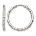Stainless Steel Polished Hinged Cubic Zirconia Huggie Hoop Earrings for Women