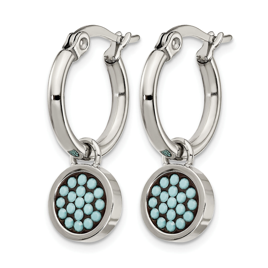 Stainless Steel Polished Blue Crystal Hoop Earrings for Women