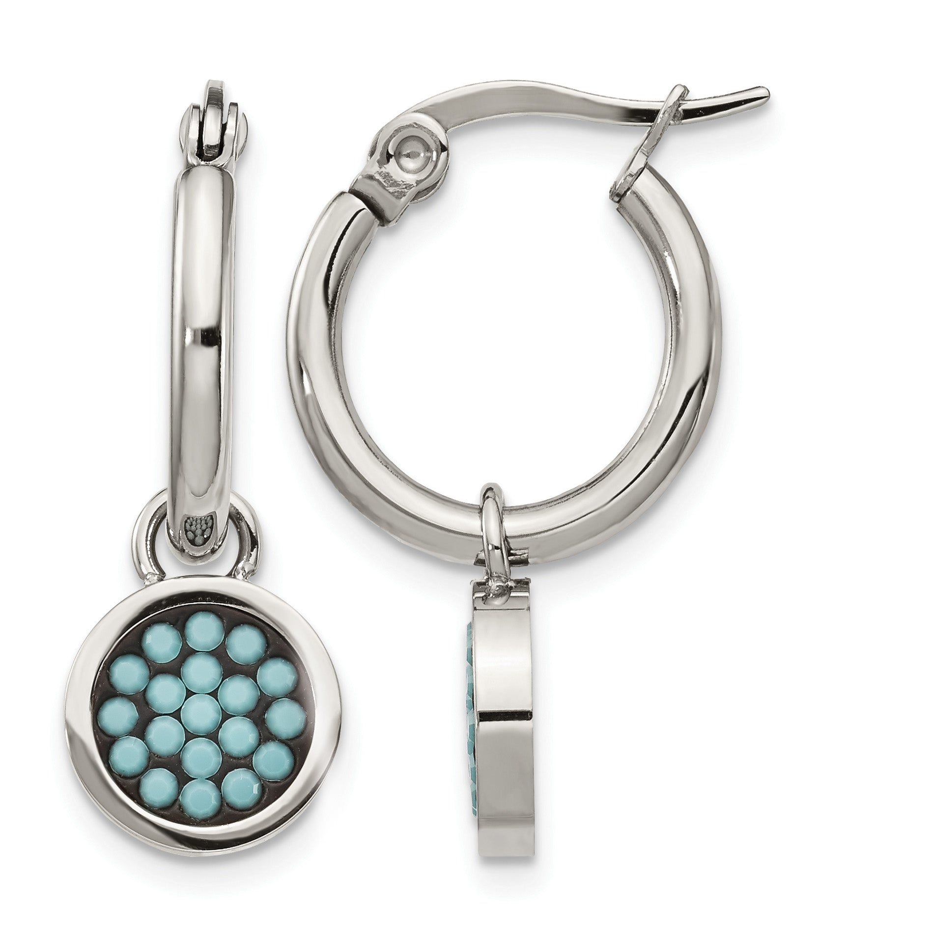 Stainless Steel Polished Blue Crystal Hoop Earrings for Women Main image