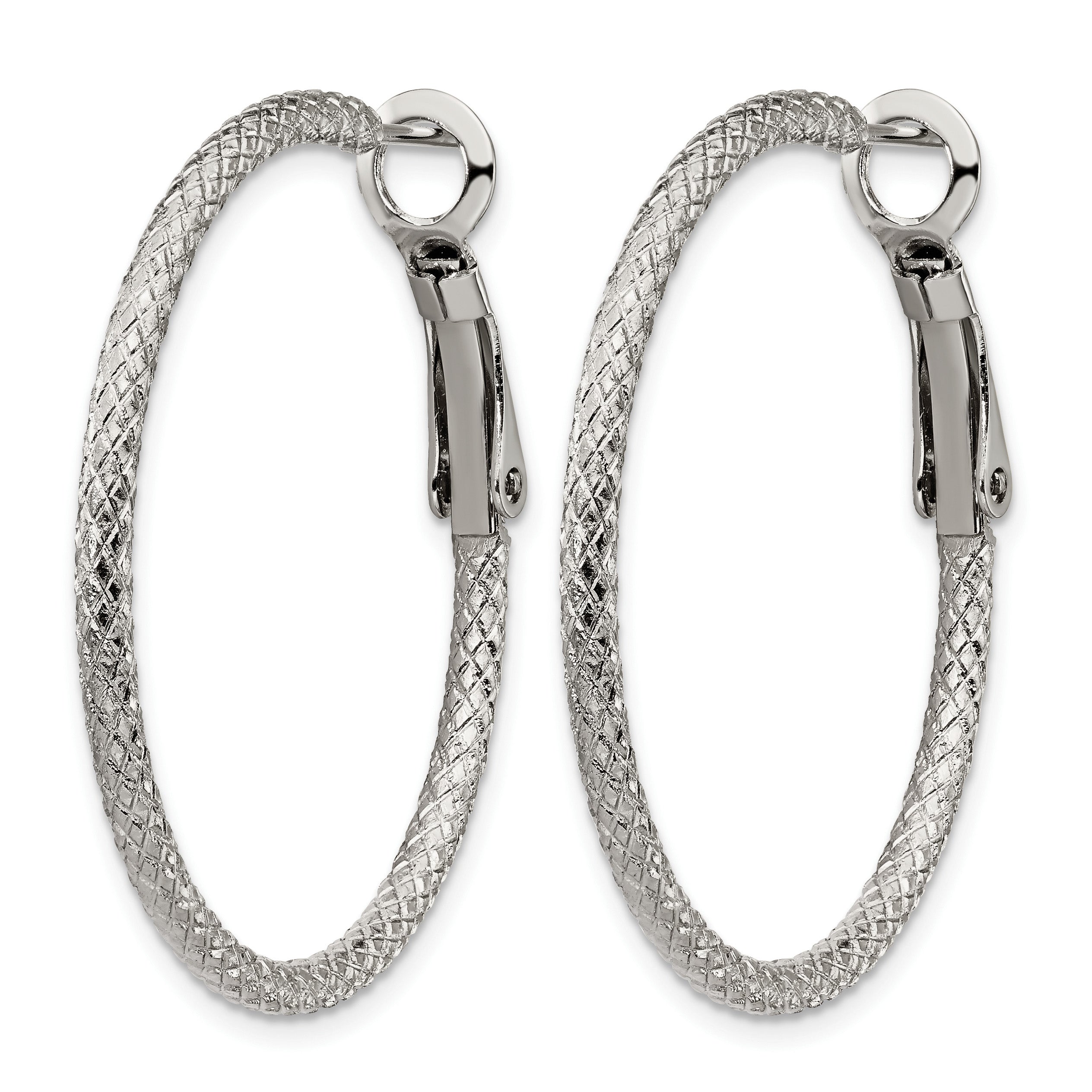 Stainless Steel Polished Textured Hoop Earrings for Women Secondary image