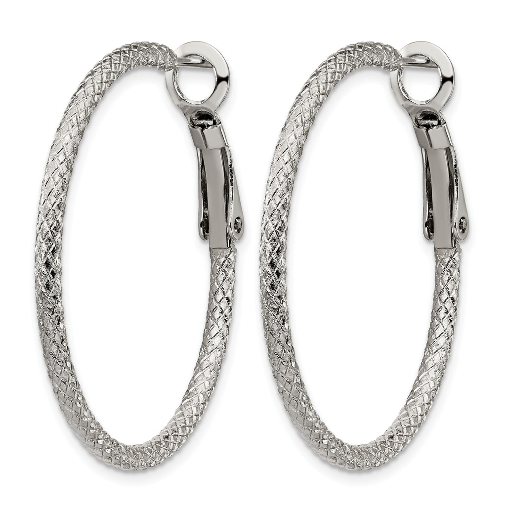Stainless Steel Polished Textured Hoop Earrings for Women