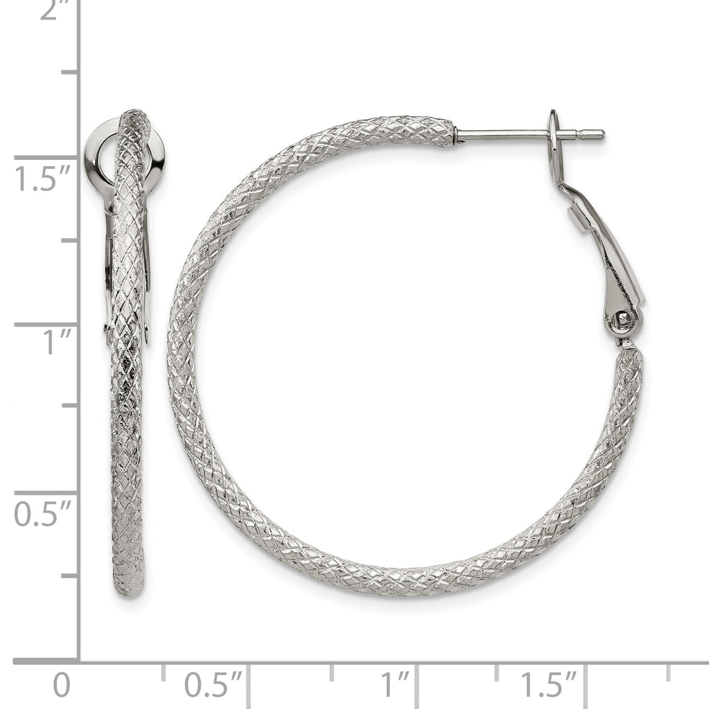 Stainless Steel Polished Textured Hoop Earrings for Women