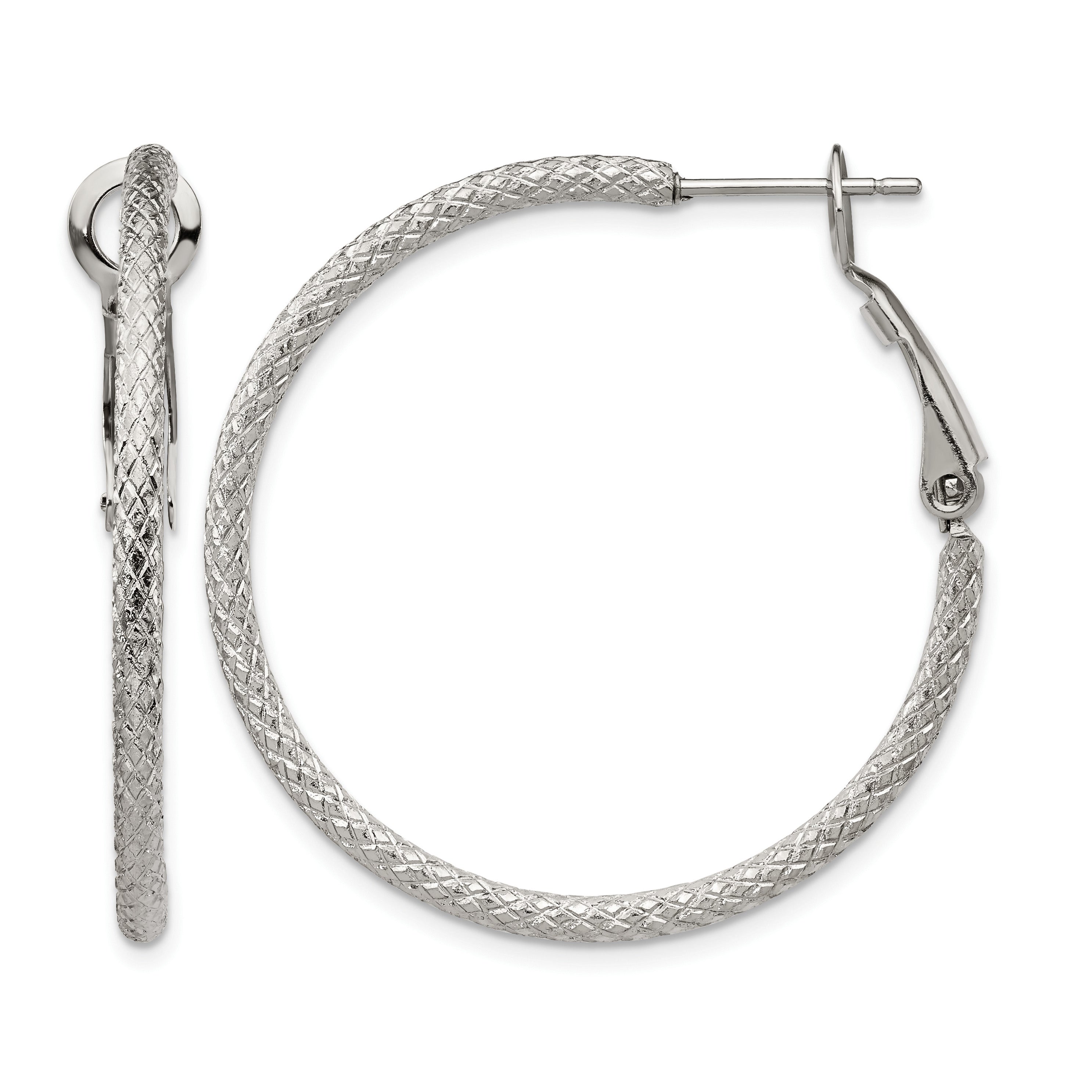Stainless Steel Polished Textured Hoop Earrings for Women Main image