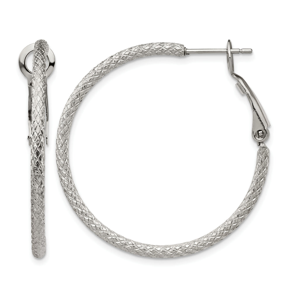 Stainless Steel Polished Textured Hoop Earrings for Women