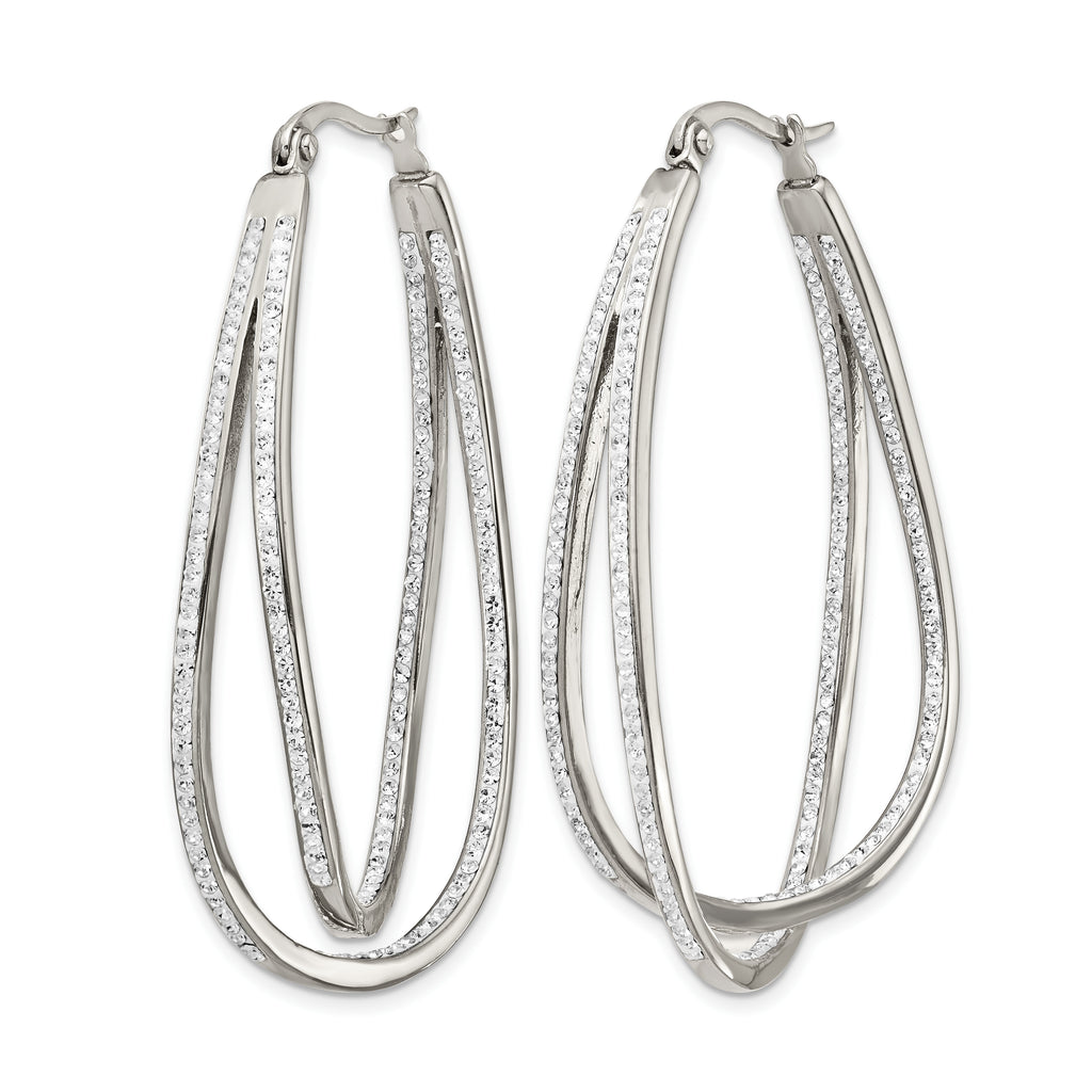 Stainless Steel Polished Twisted Crystal In & Out Hoop Earrings for Women