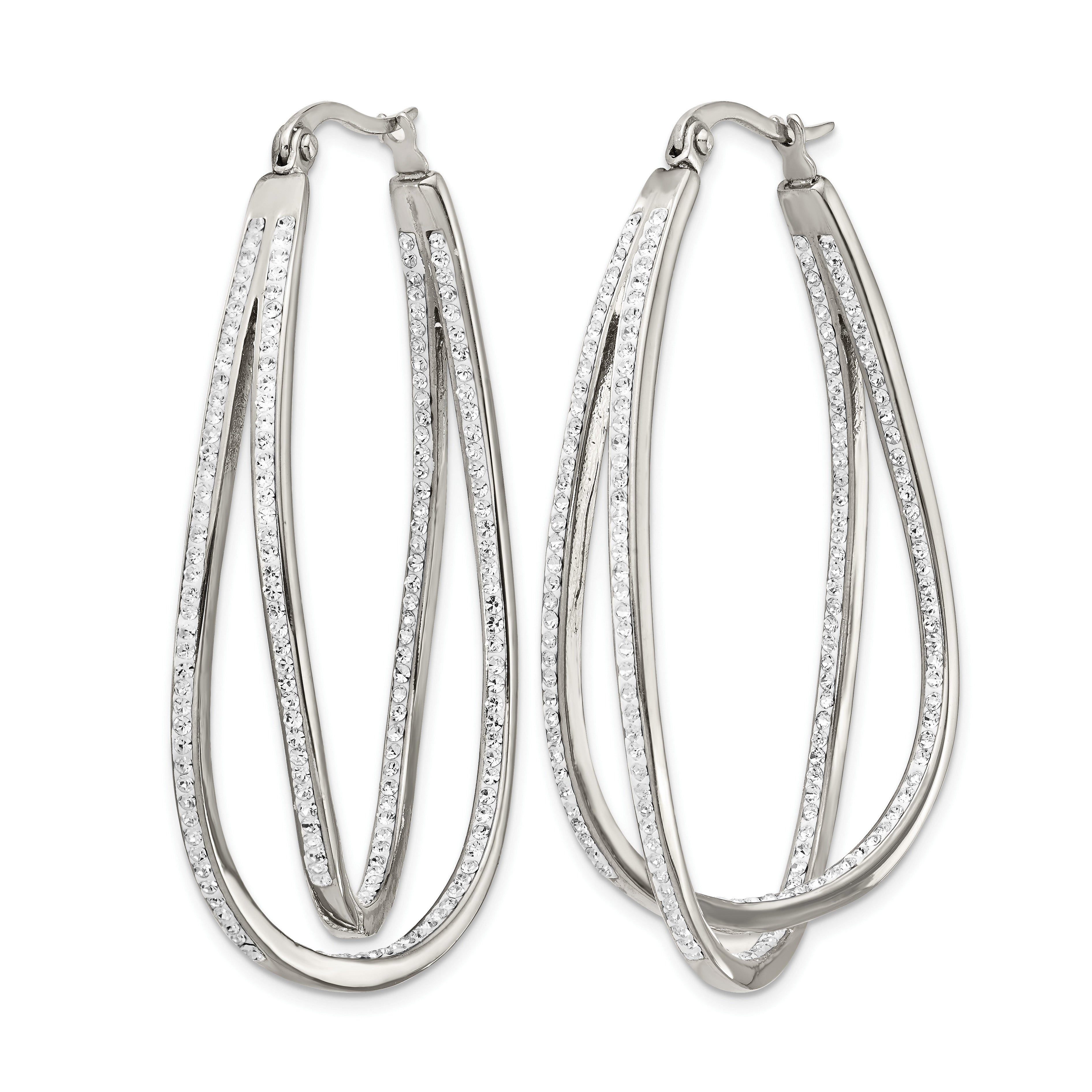 Stainless Steel Polished Twisted Crystal In & Out Hoop Earrings for Women