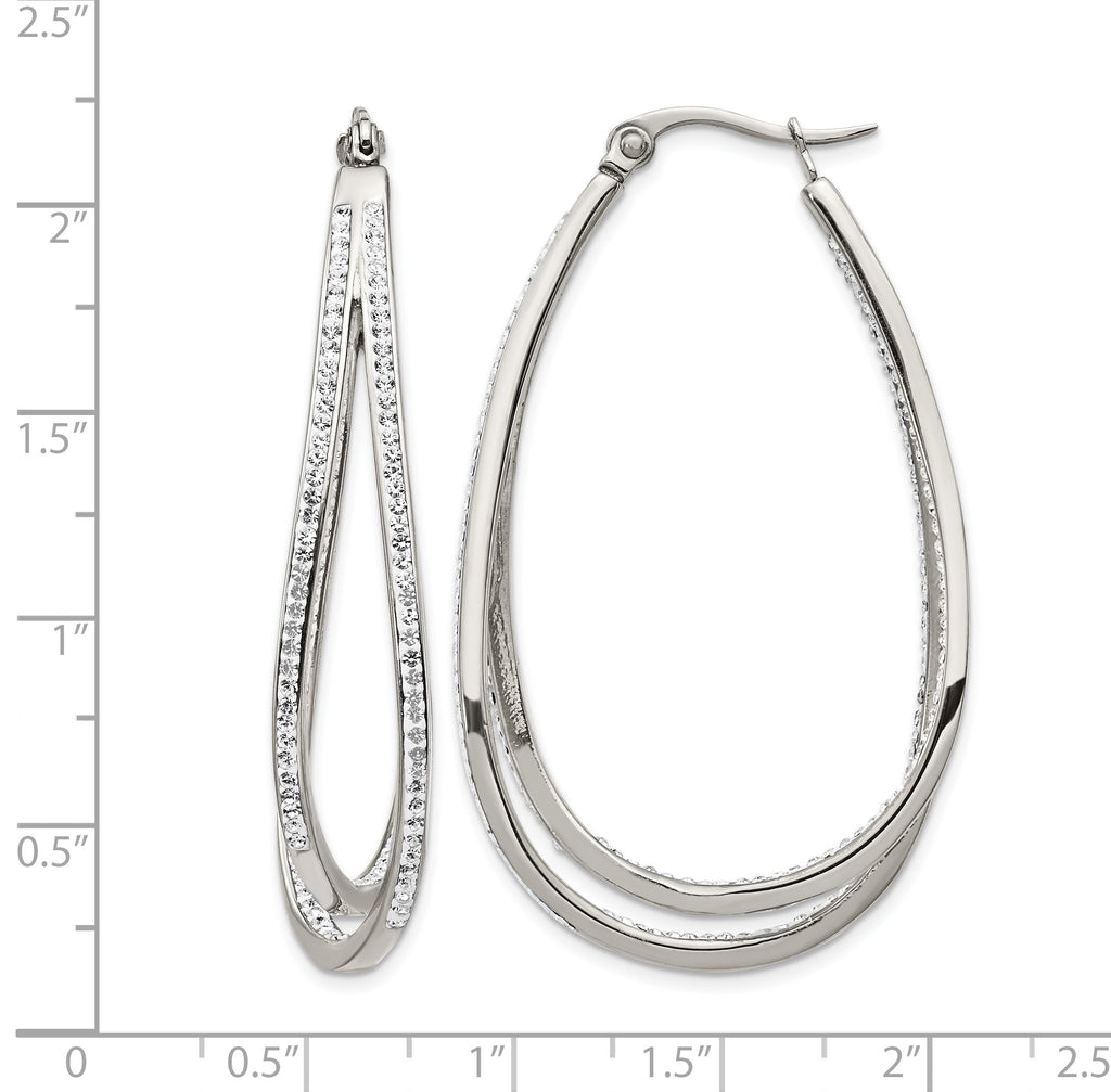 Stainless Steel Polished Twisted Crystal In & Out Hoop Earrings for Women