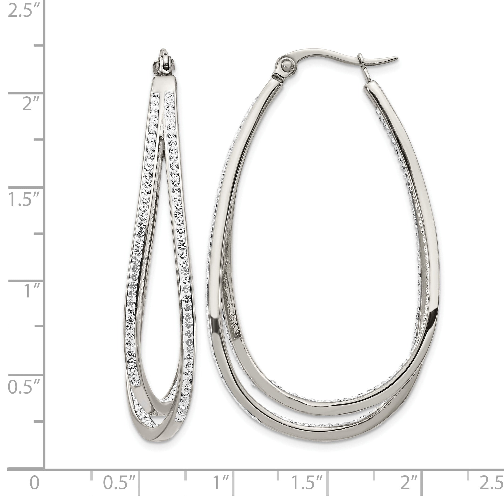 Stainless Steel Polished Twisted Crystal In & Out Hoop Earrings for Women