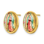 Stainless Steel Gold-Tone Enamel Polished Button Earrings for Women