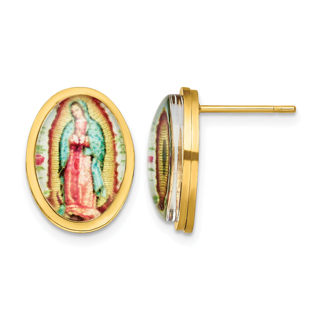 Stainless Steel Gold-Tone Enamel Polished Button Earrings for Women
