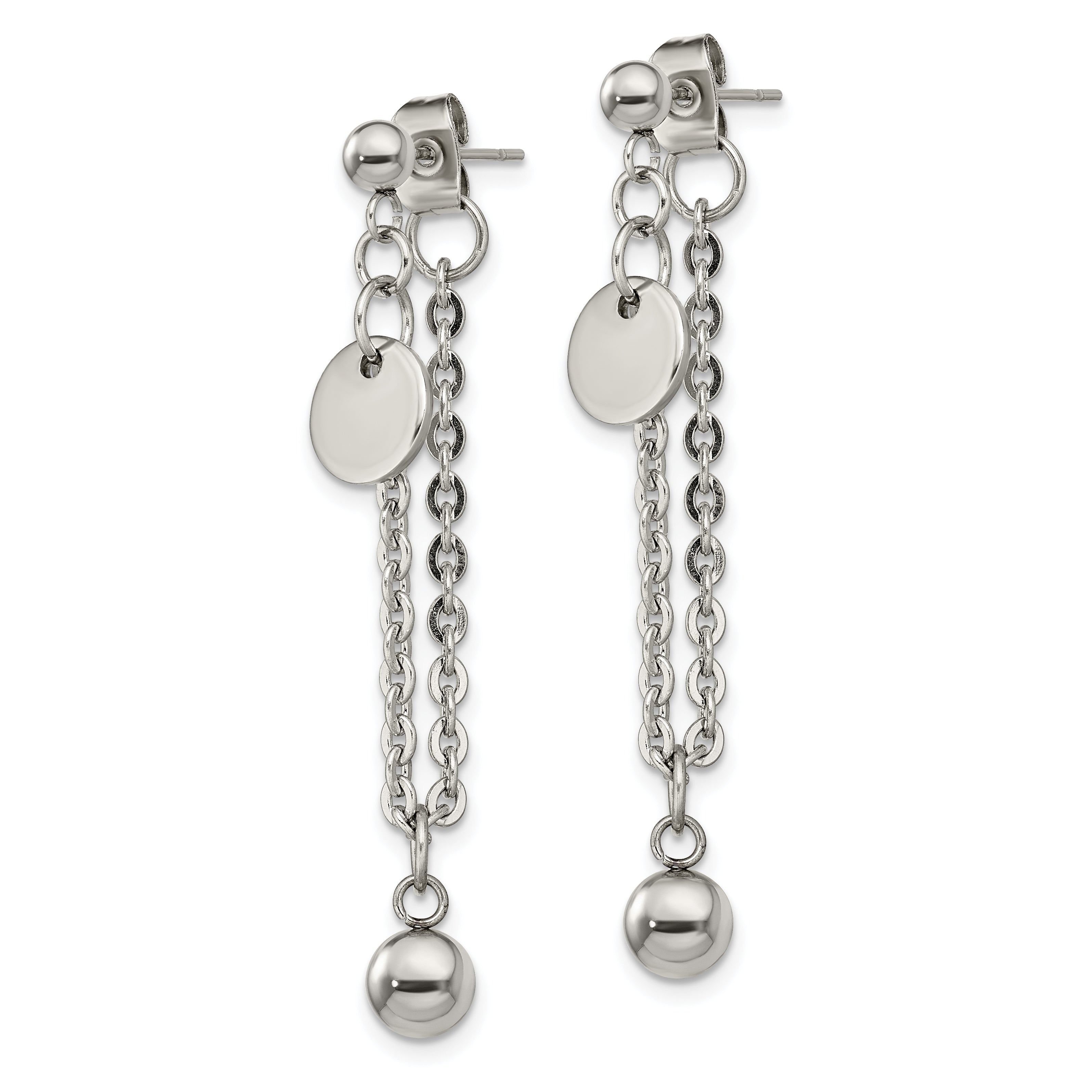 Chisel Stainless Steel Polished Chain Front and Back Post Dangle Earrings