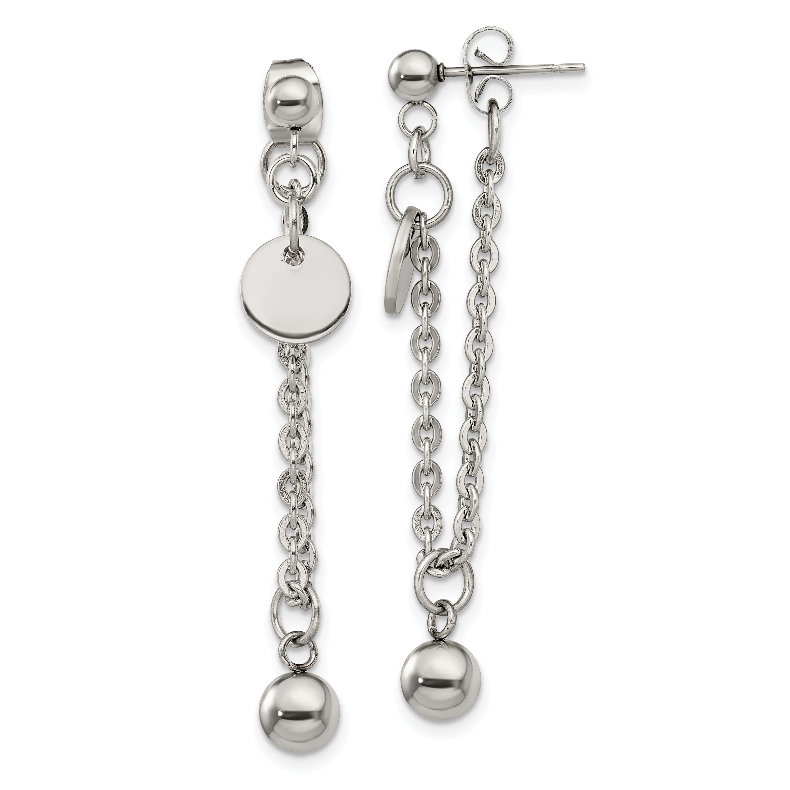 Chisel Stainless Steel Polished Chain Front and Back Post Dangle Earrings