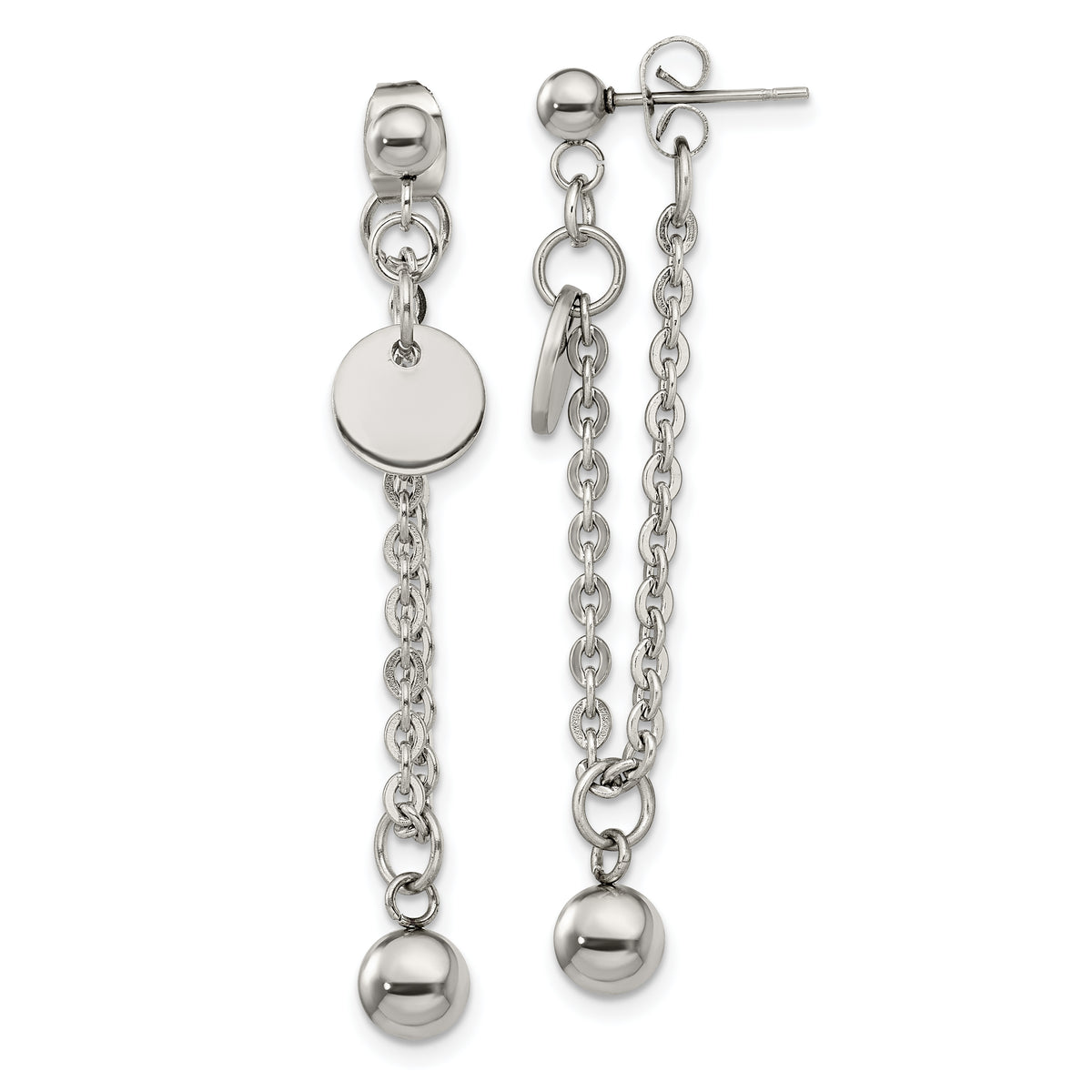 Chisel Stainless Steel Polished Chain Front and Back Post Dangle Earrings