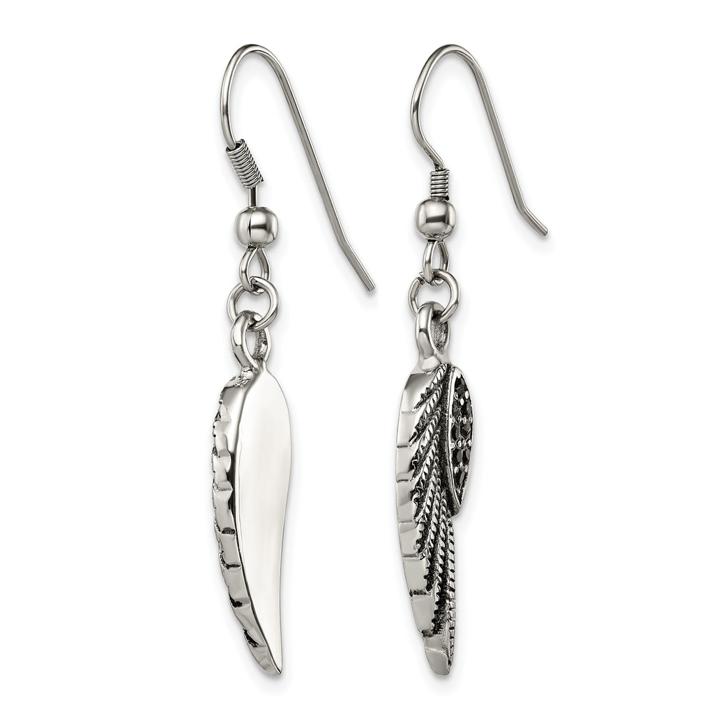 Stainless Steel Polished & Antiqued Black Lab-Created Crystal Drop Dangle Earrings for Women
