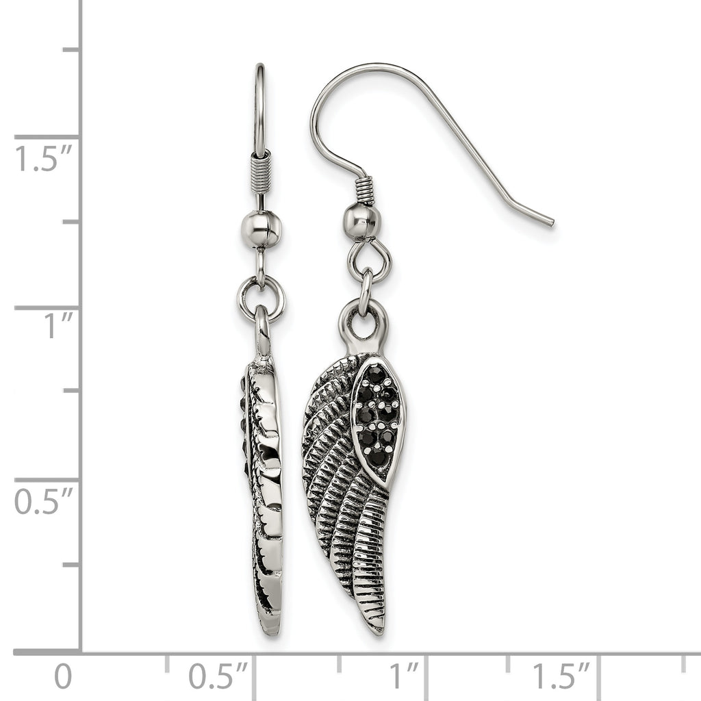 Stainless Steel Polished & Antiqued Black Lab-Created Crystal Drop Dangle Earrings for Women