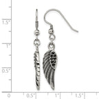 Stainless Steel Polished & Antiqued Black Lab-Created Crystal Drop Dangle Earrings for Women