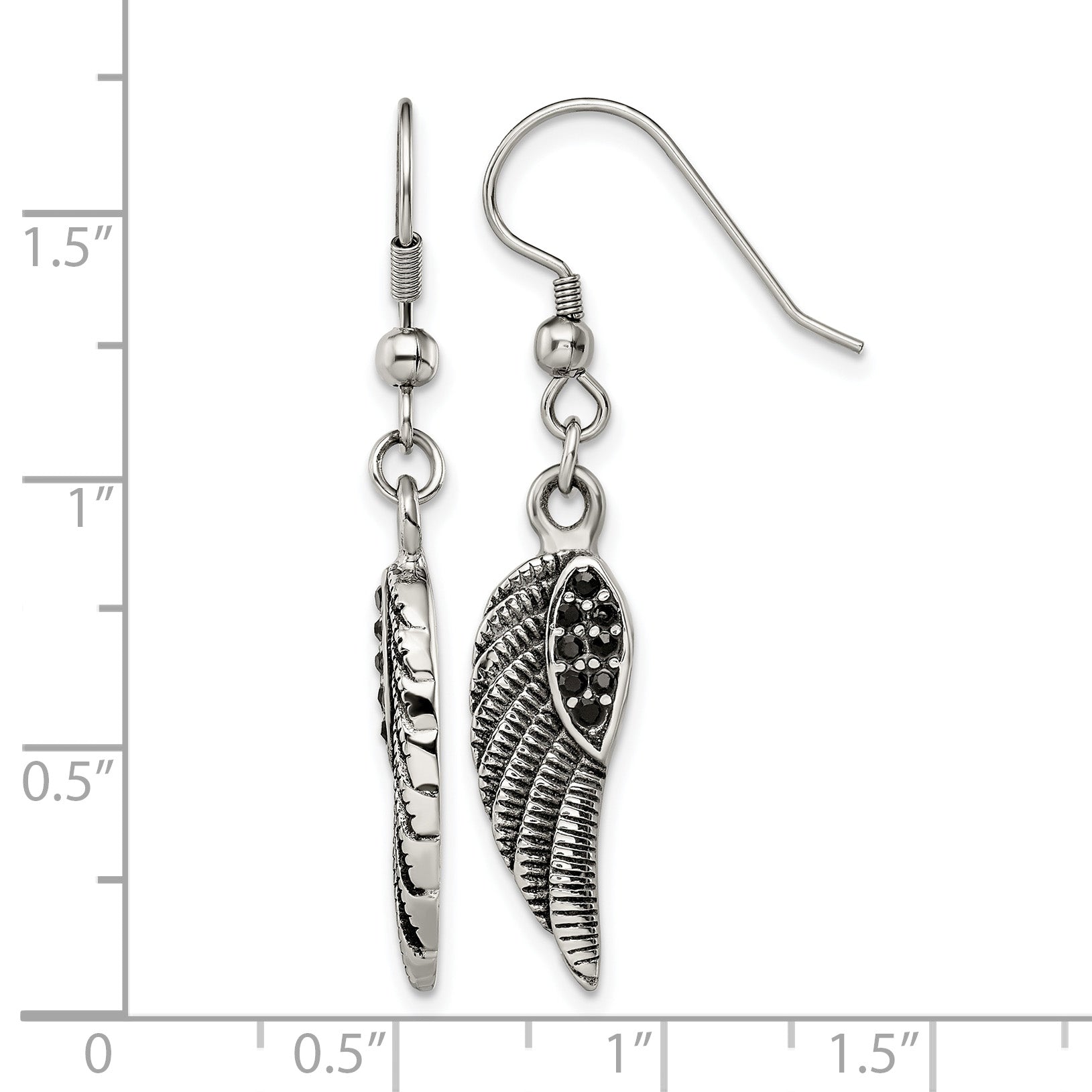 Stainless Steel Polished & Antiqued Black Lab-Created Crystal Drop Dangle Earrings for Women