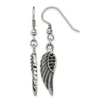 Stainless Steel Polished & Antiqued Black Lab-Created Crystal Drop Dangle Earrings for Women