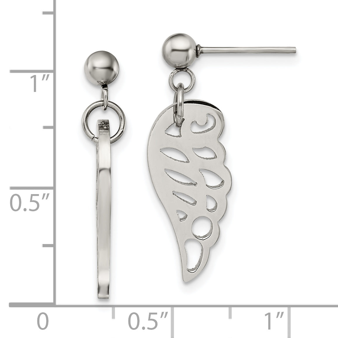 Chisel Stainless Steel Polished Wing Post Dangle Earrings