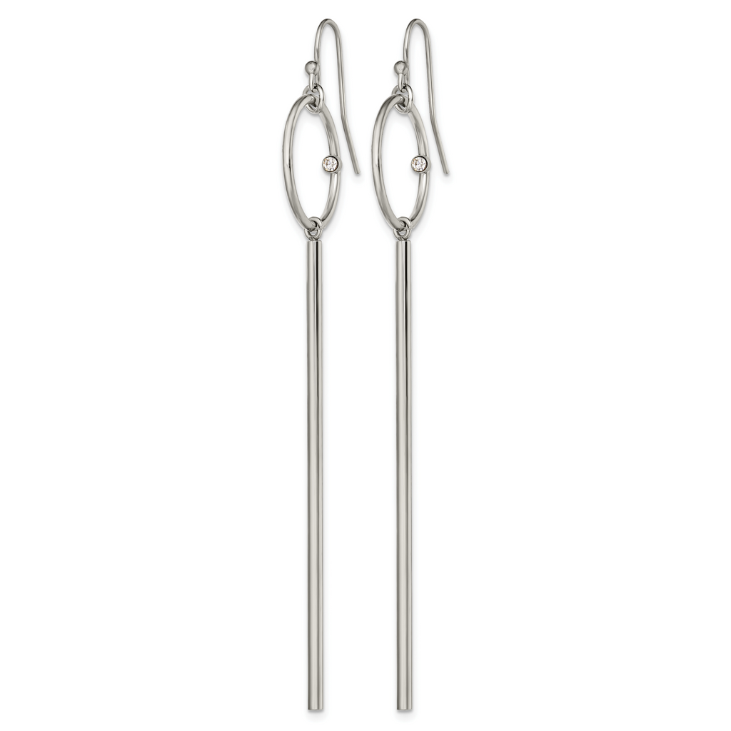 Stainless Steel Polished Lab-Created Crystal Drop Dangle Earrings for Women