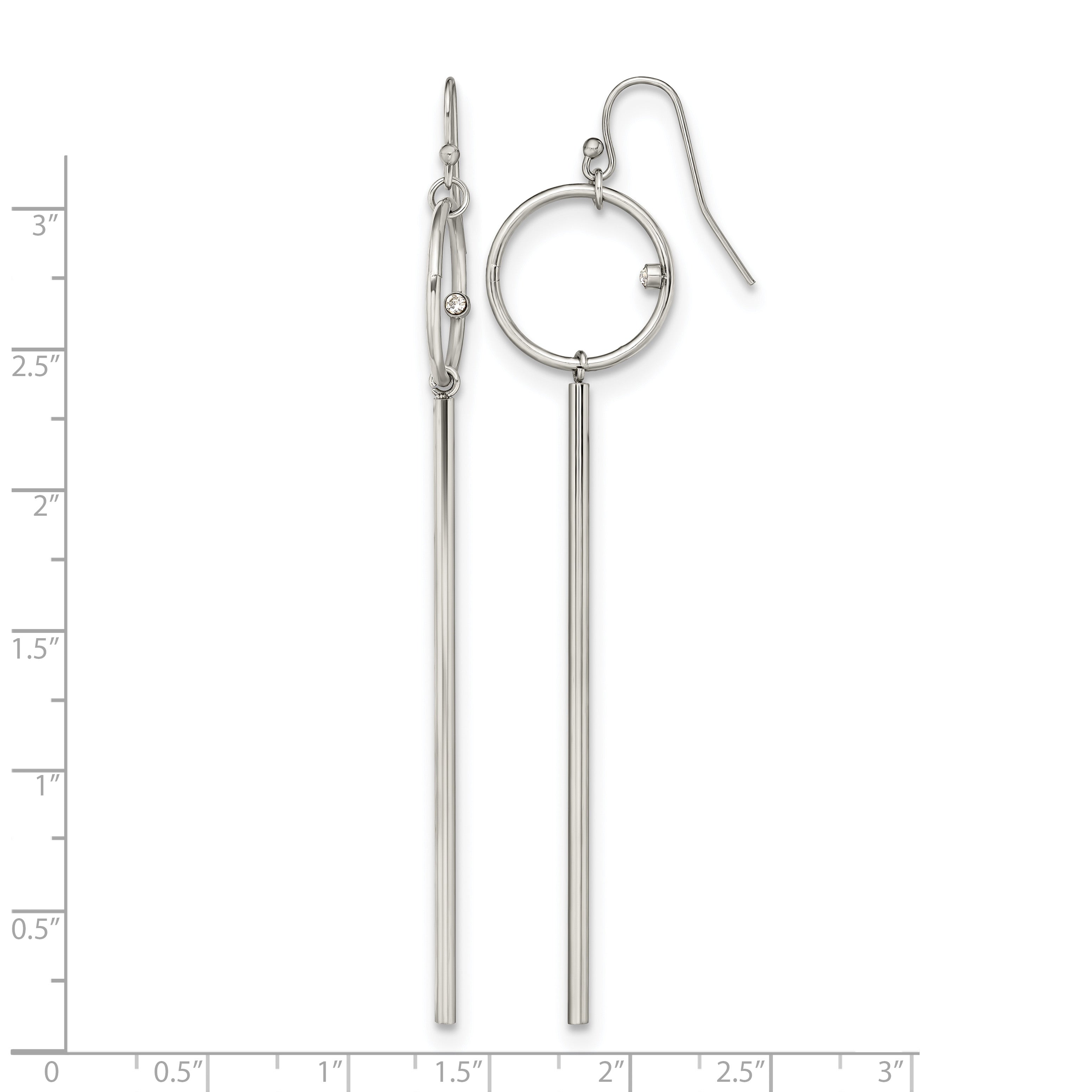 Stainless Steel Polished Lab-Created Crystal Drop Dangle Earrings for Women
