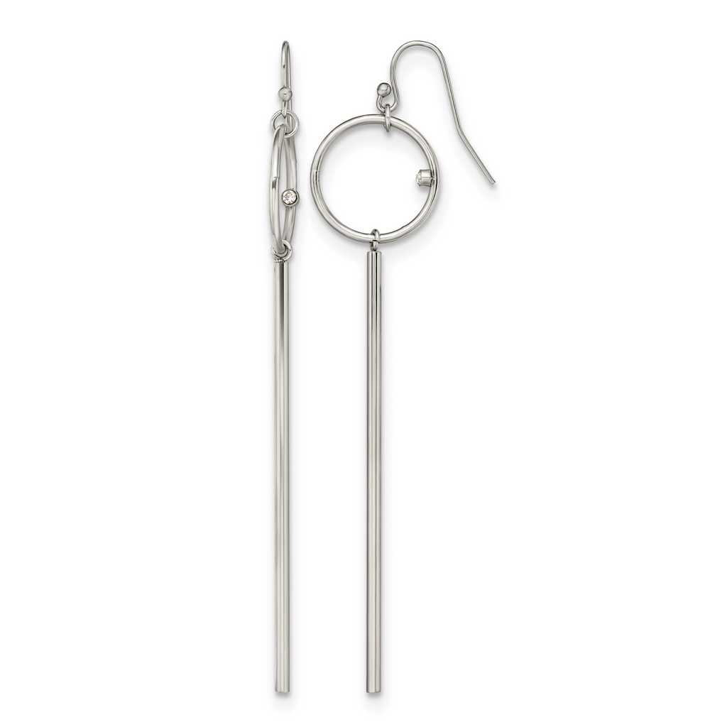 Stainless Steel Polished Lab-Created Crystal Drop Dangle Earrings for Women