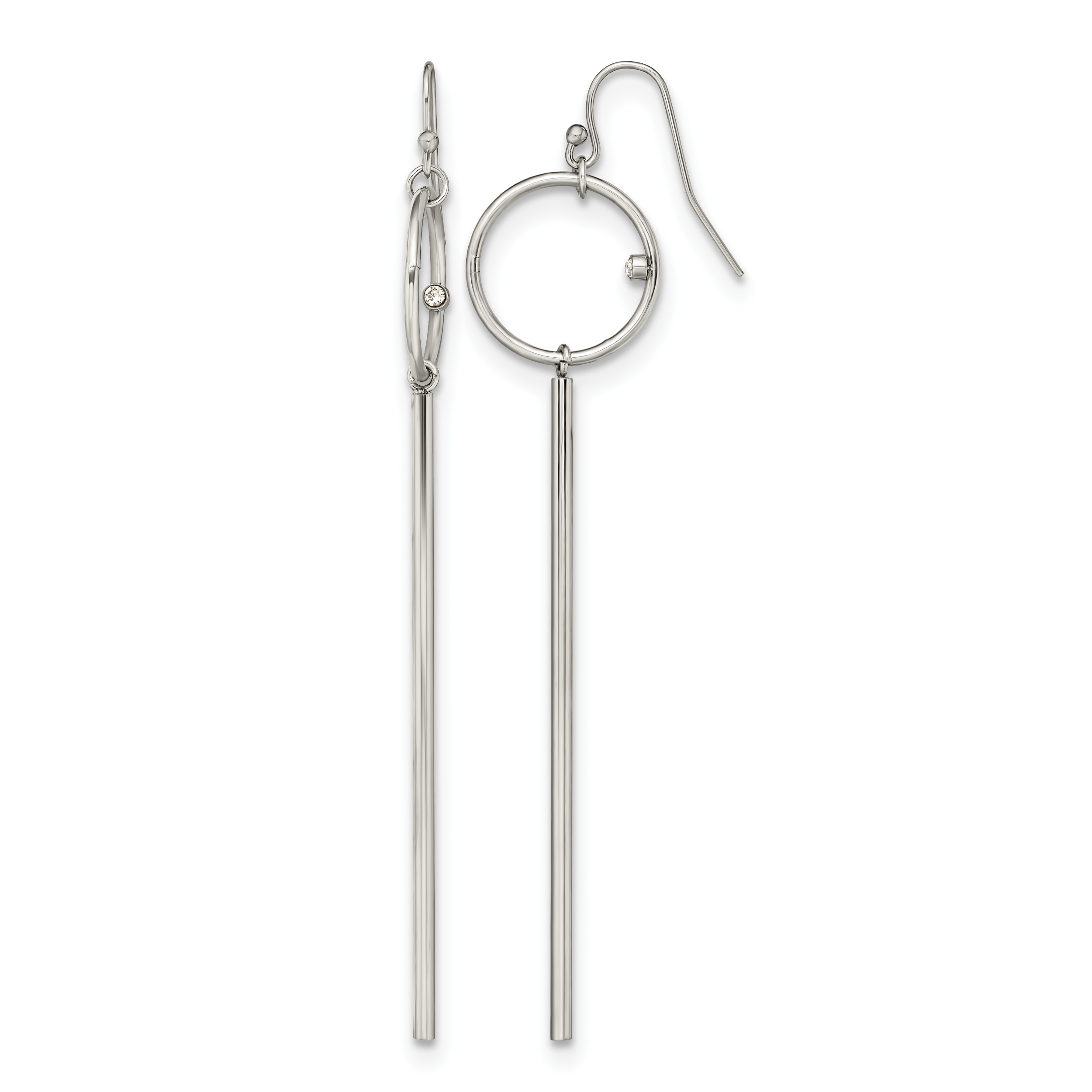 Stainless Steel Polished Lab-Created Crystal Drop Dangle Earrings for Women
