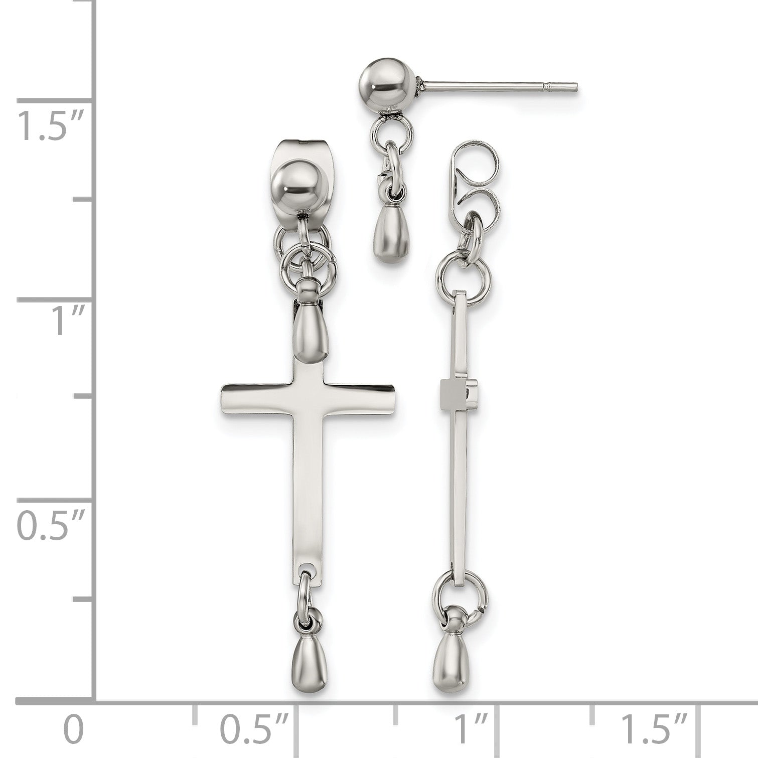 Stainless Steel Polished Cross Drop Dangle Earrings for Women