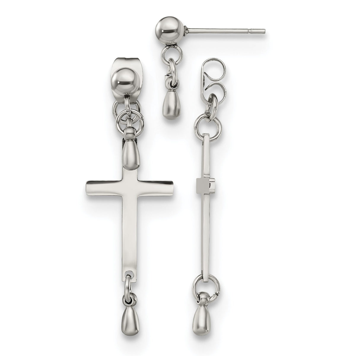 Cross Drop Dangle Earrings in Stainless Steel, 12mm - Sophia Jewelers Main image