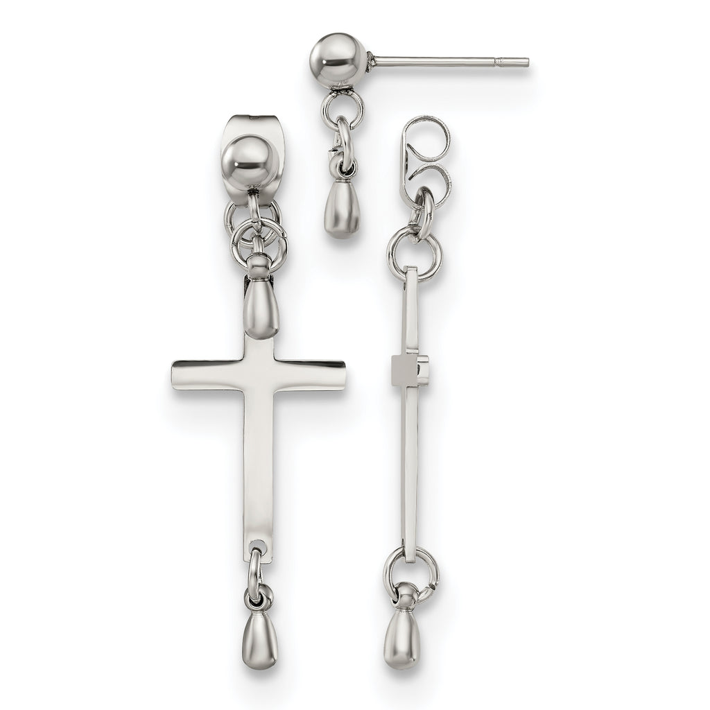 Stainless Steel Polished Cross Drop Dangle Earrings for Women