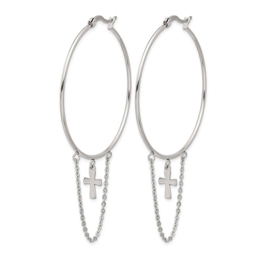 Stainless Steel Polished Cross Hoop Earrings for Women