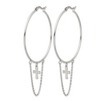 Stainless Steel Polished Cross Hoop Earrings for Women