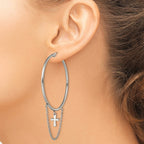 Chisel Cross & Chain Hoop Dangle Earrings in Stainless Steel, 51mm - Sophia Jewelers