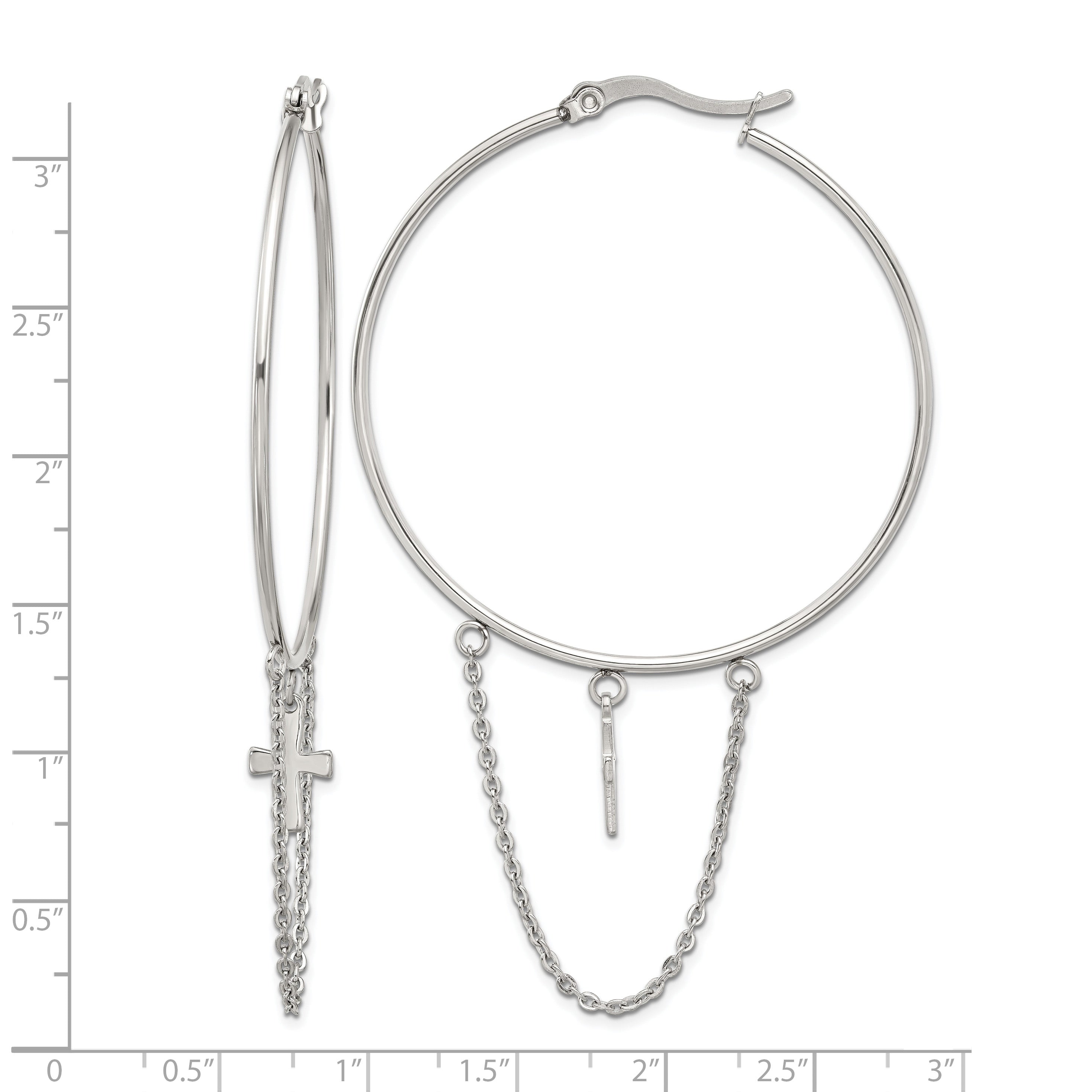 Stainless Steel Polished Cross Hoop Earrings for Women