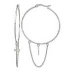 Stainless Steel Polished Cross Hoop Earrings for Women