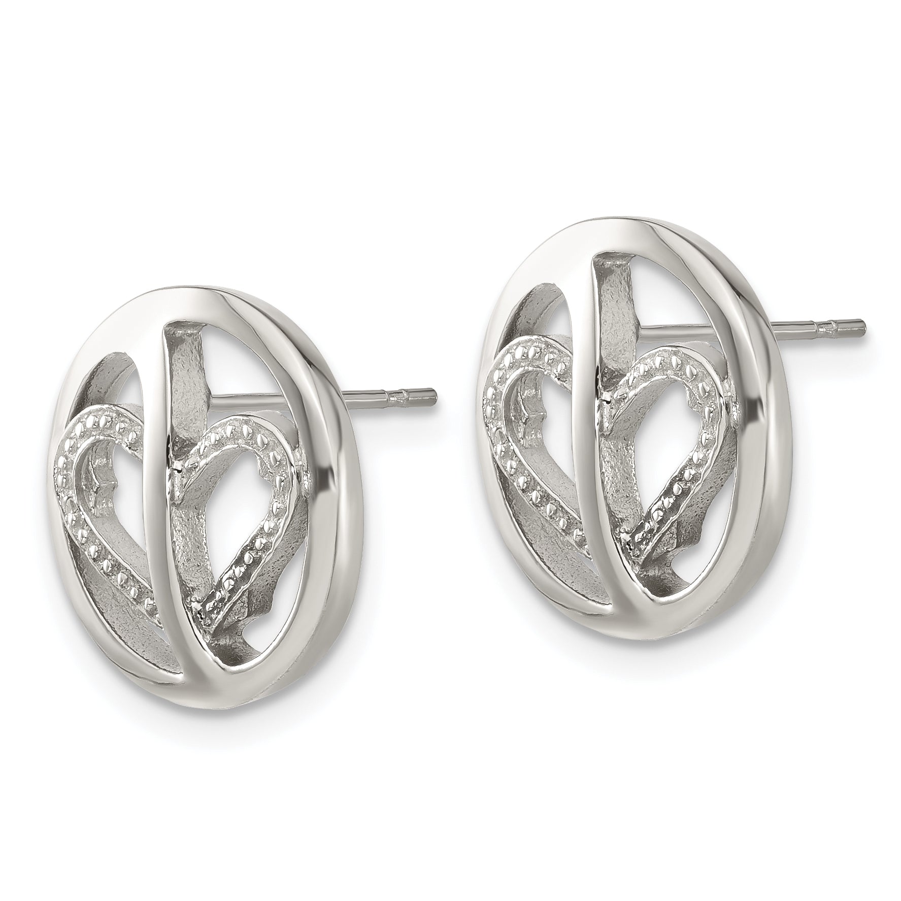 Stainless Steel Polished Heart Cubic Zirconia Button Earrings for Women