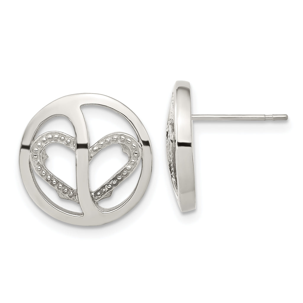 Stainless Steel Polished Heart Cubic Zirconia Button Earrings for Women
