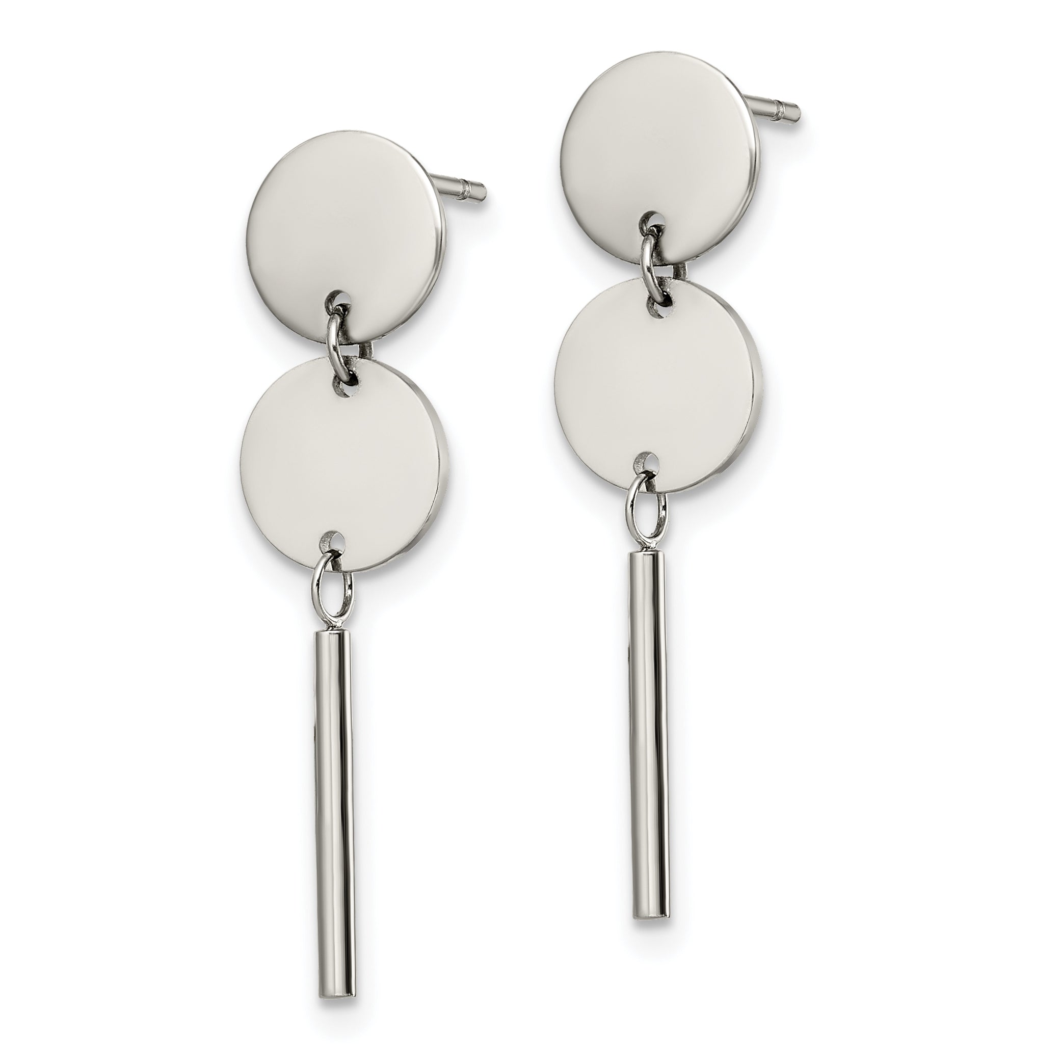 Chisel Stainless Steel Polished Discs with Bar Post Dangle Earrings
