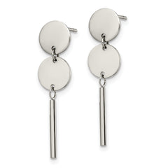 Chisel Stainless Steel Polished Discs with Bar Post Dangle Earrings