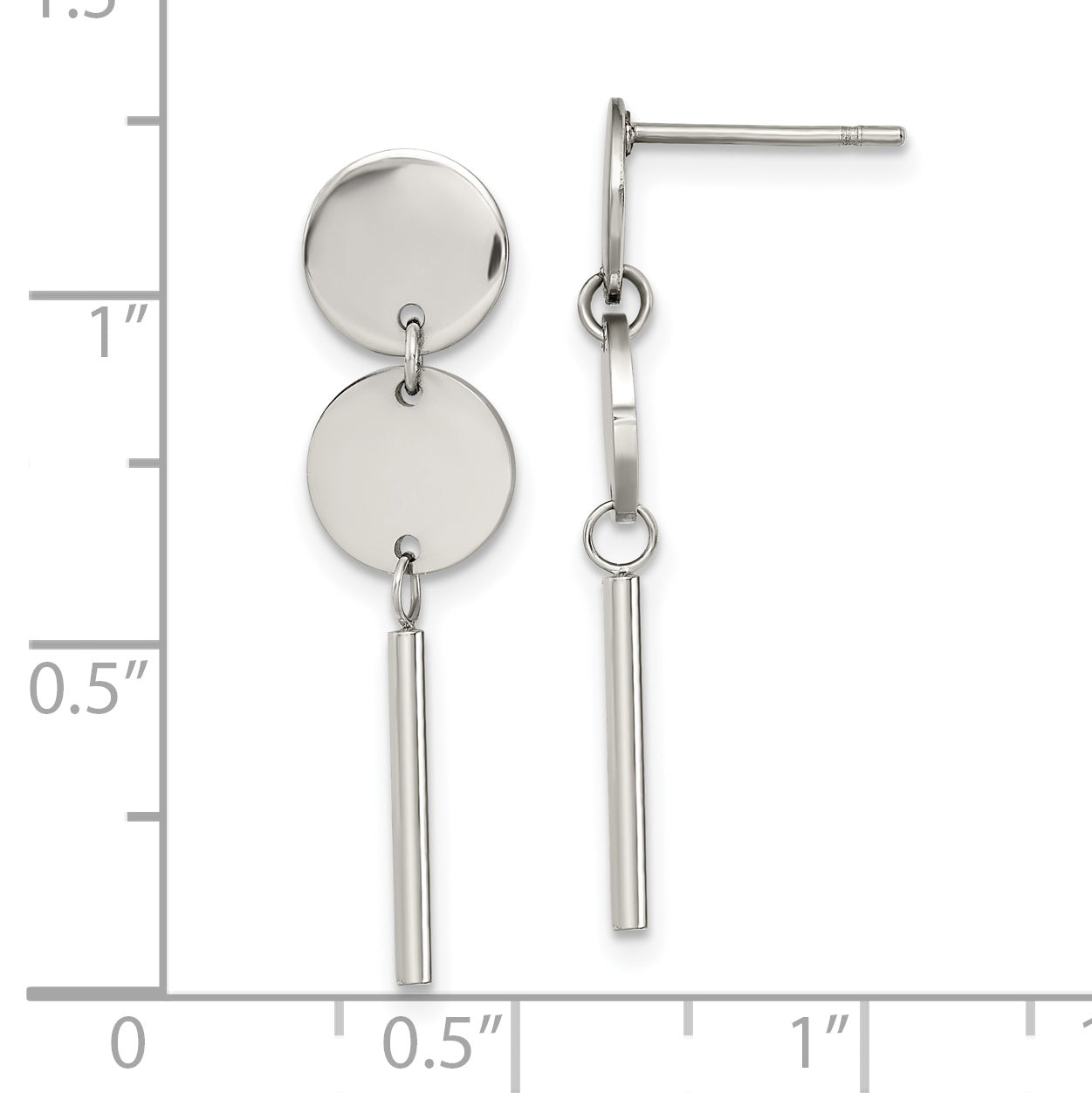 Chisel Stainless Steel Polished Discs with Bar Post Dangle Earrings