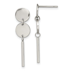 Chisel Stainless Steel Polished Discs with Bar Post Dangle Earrings