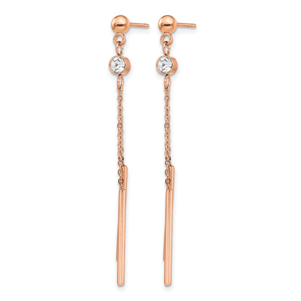 Stainless Steel Rose Gold-Tone Polished Lab-Created Crystal Drop Dangle Earrings for Women