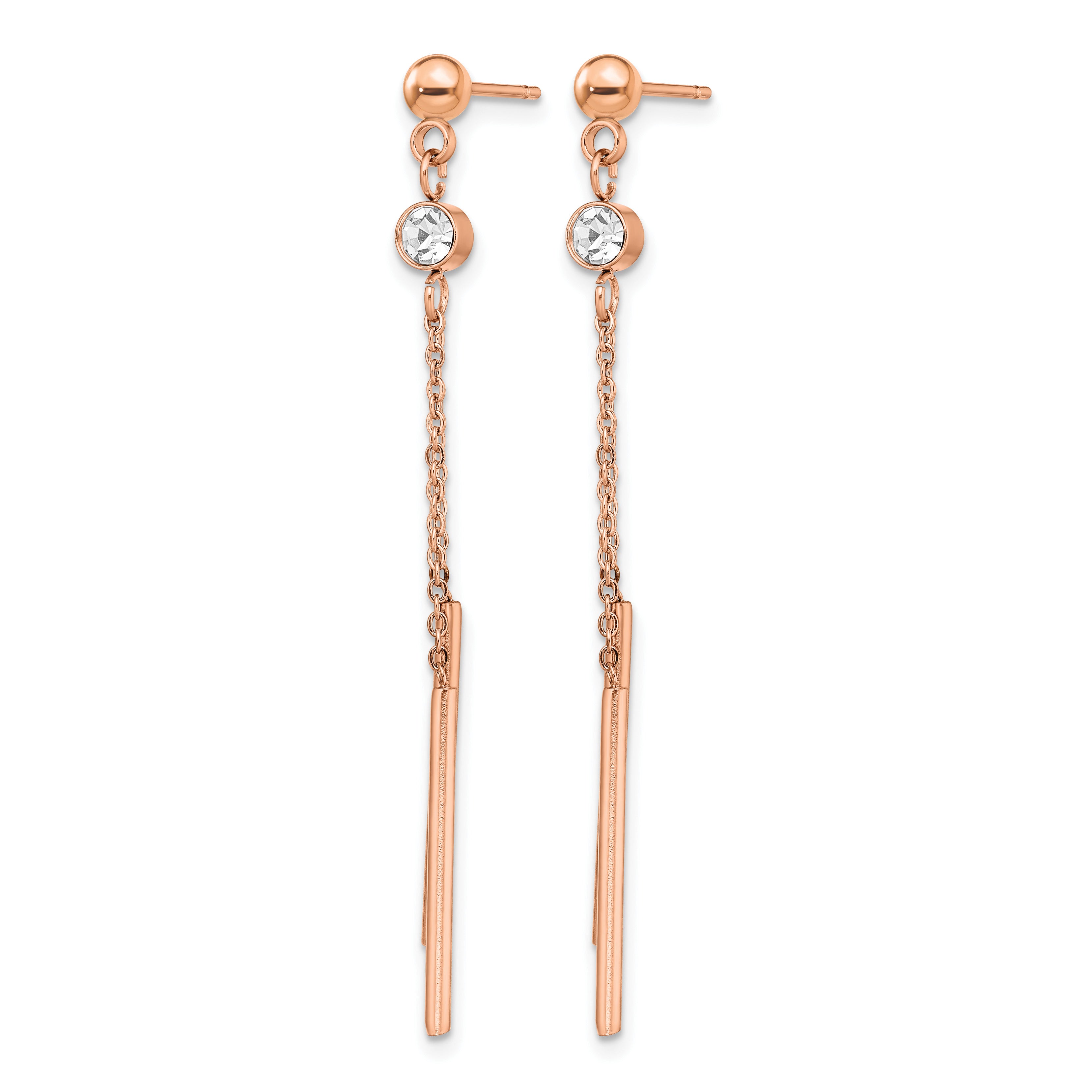 Stainless Steel Rose Gold-Tone Polished Lab-Created Crystal Drop Dangle Earrings for Women