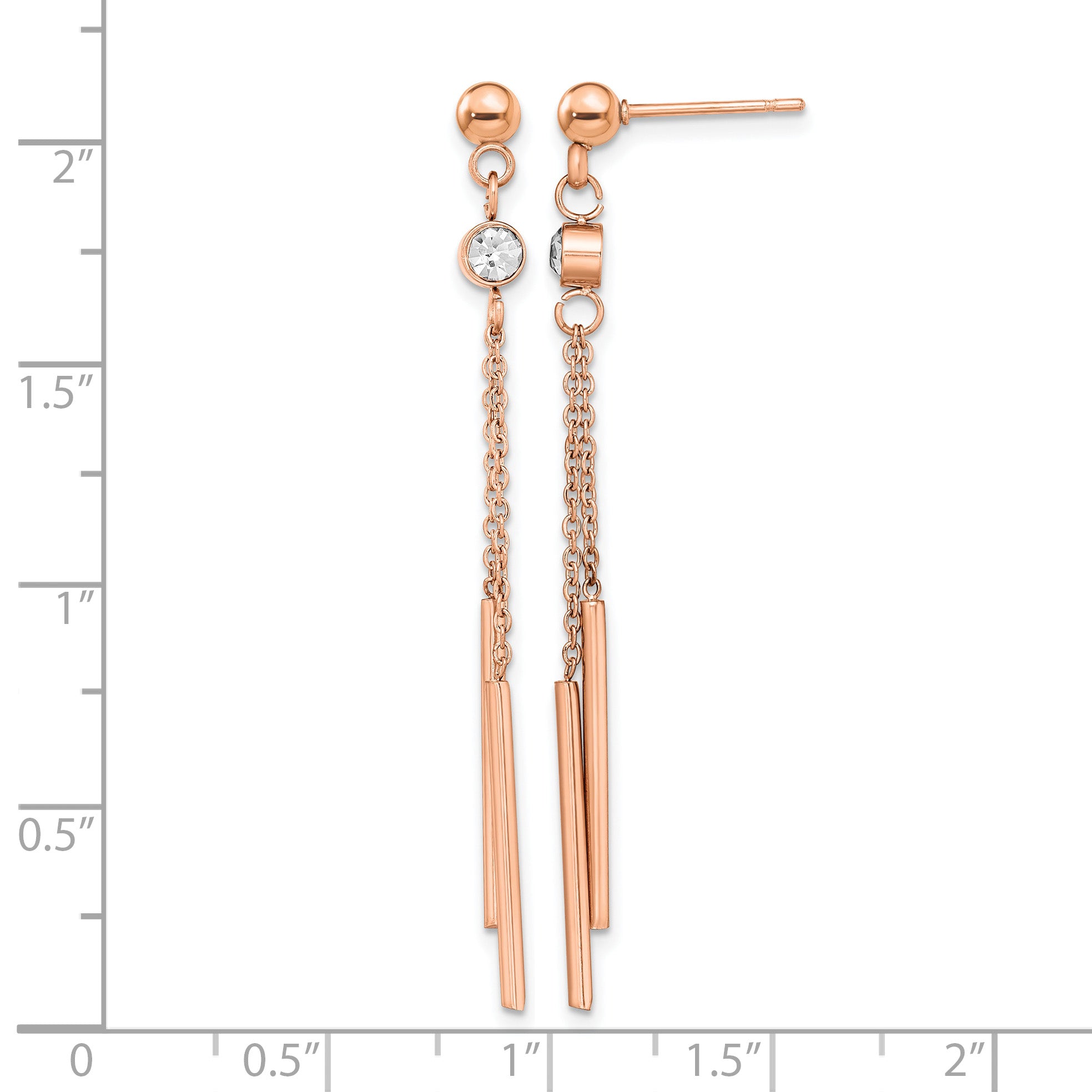 Stainless Steel Rose Gold-Tone Polished Lab-Created Crystal Drop Dangle Earrings for Women